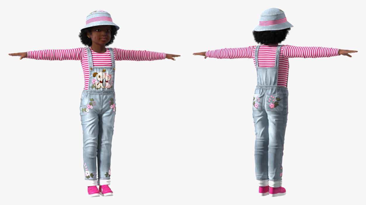 3D model Young Black Girl a Denim Jumpsuit Rigged