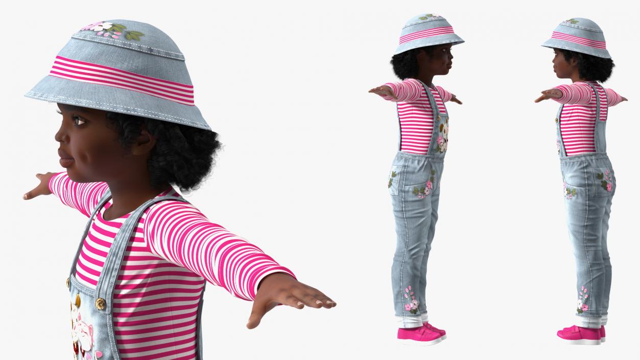 Young Black Girl a Denim Jumpsuit Rigged for Cinema 4D 3D model