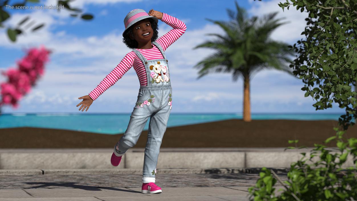 Young Black Girl a Denim Jumpsuit Rigged for Maya 3D model
