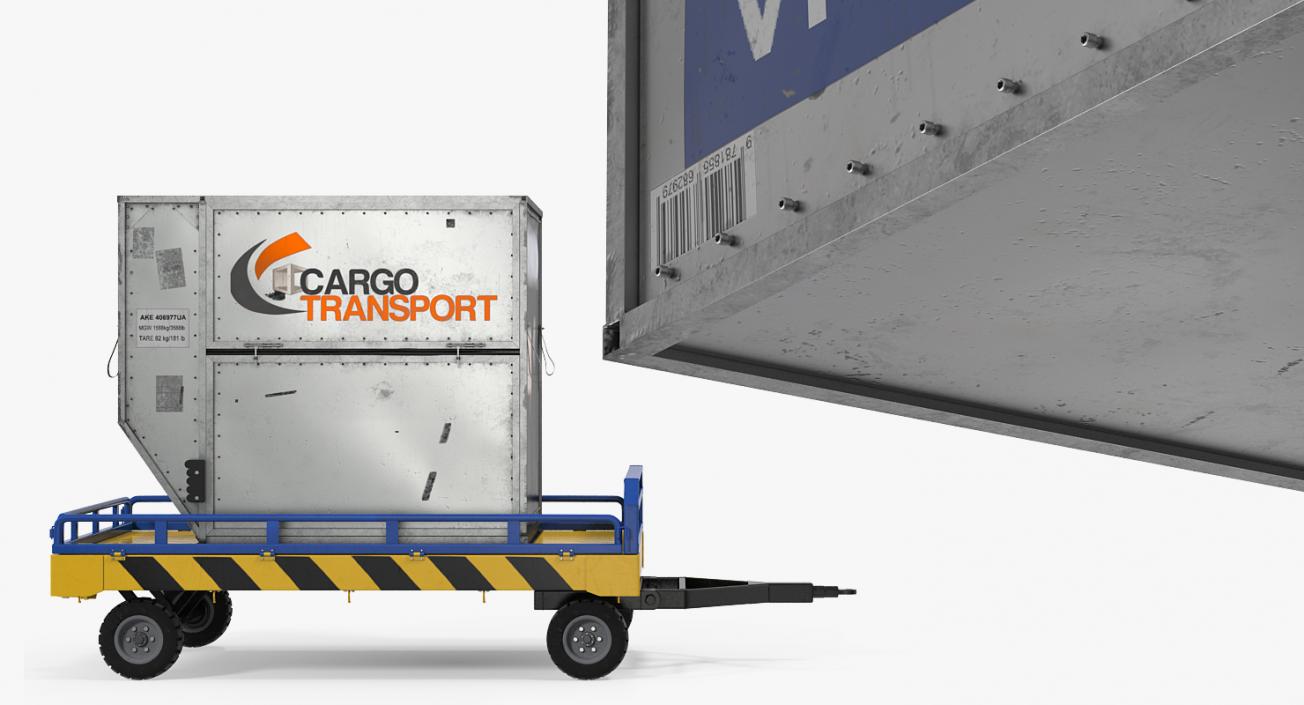 Airport Transport Trailer Low Bed Platform with Container Rigged 3D model