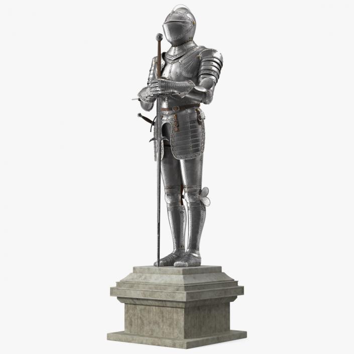 3D Medieval Knight Plate Armor Standing on Podium