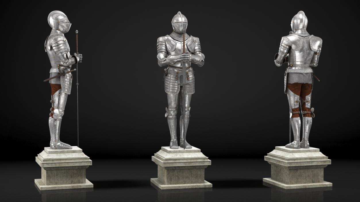 3D Medieval Knight Plate Armor Standing on Podium
