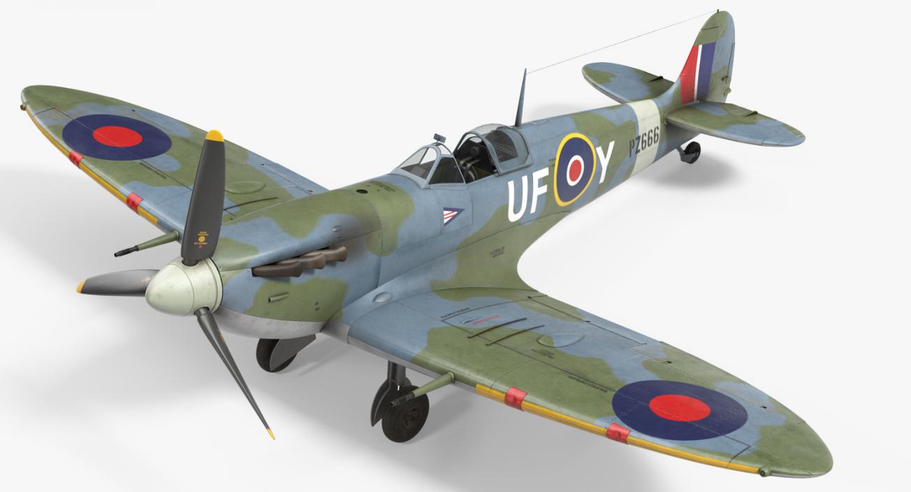 British WWII Fighter Aircraft Supermarine Spitfire Rigged 3D