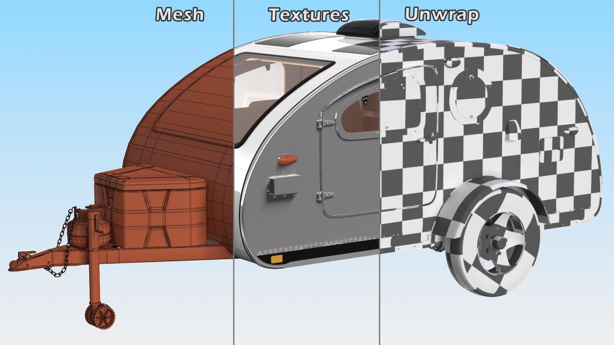 3D model Metallic Vistabule Teardrop Camping Trailer Rigged