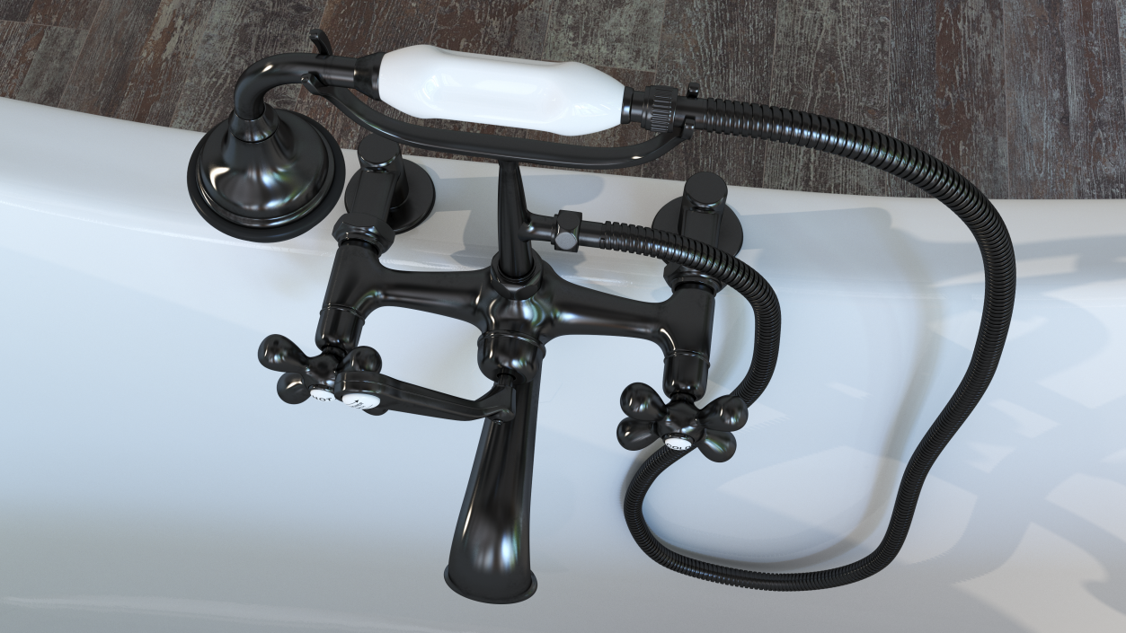 Traditional Crosshead Bath Shower Mixer Tap Black 3D model