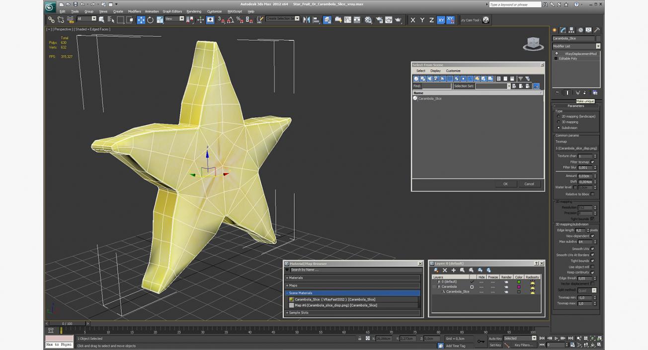 Star Fruit Or Carambola Slice 3D model