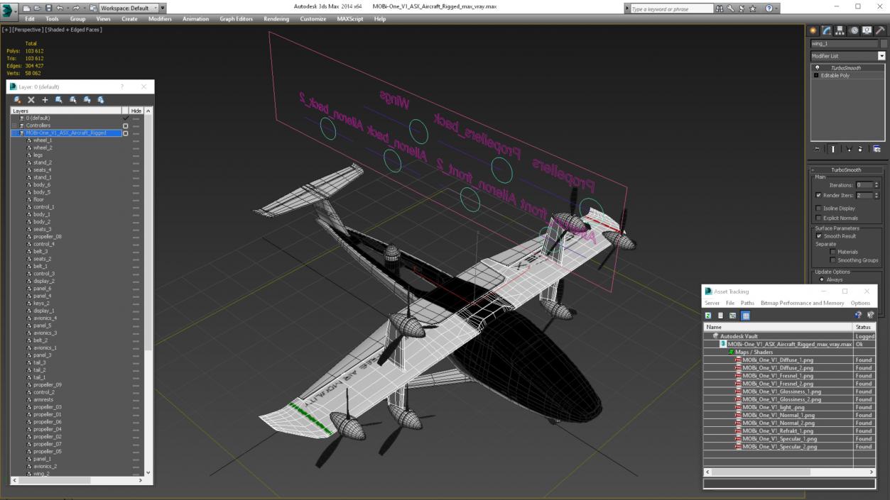 3D model MOBi-One V1 ASX Aircraft Rigged for Maya