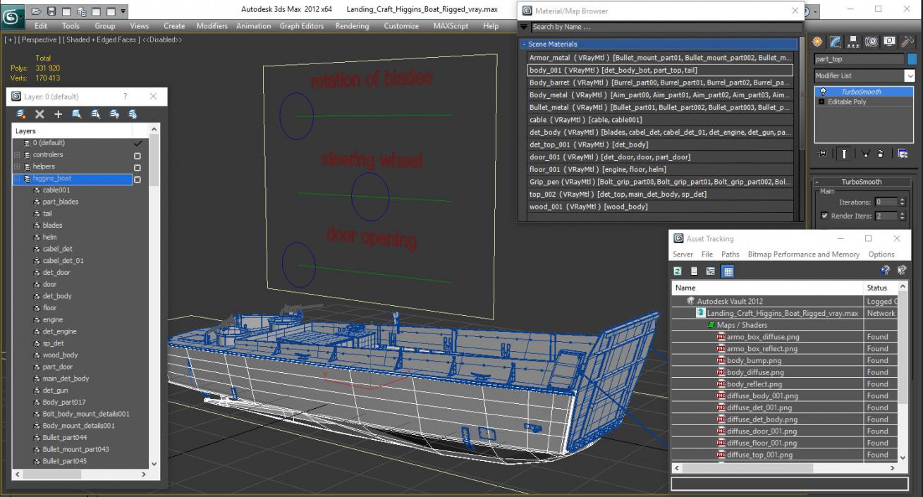 3D Landing Craft Higgins Boat Rigged model