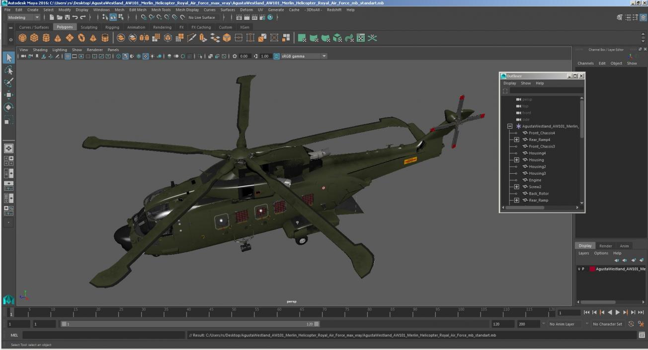 AgustaWestland AW101 Merlin Helicopter Royal Air Force 3D model