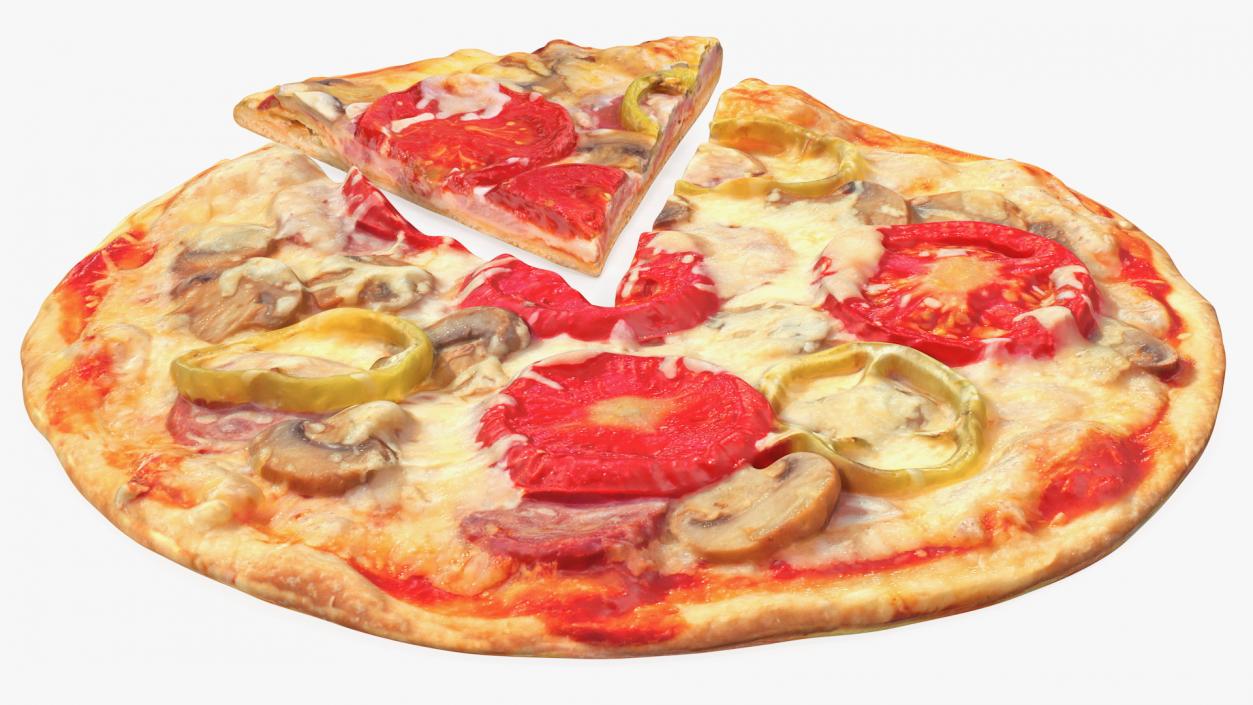 3D model Pizza with Slice Cut