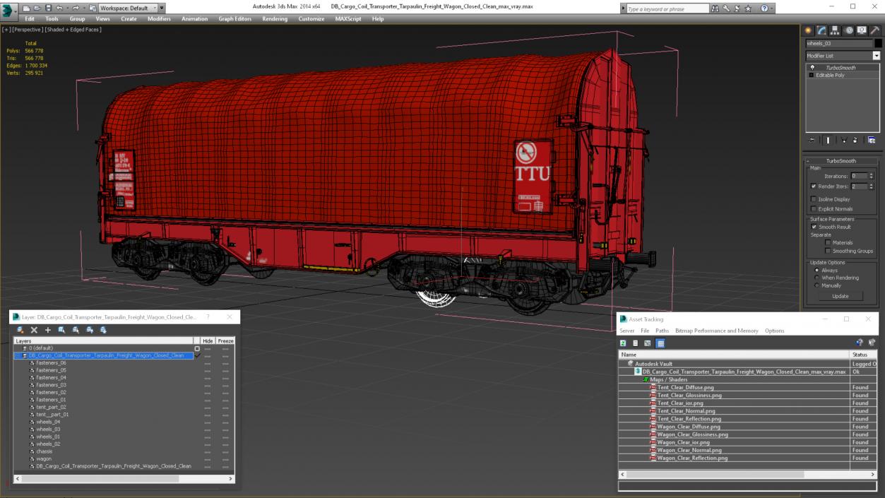DB Cargo Coil Transporter Tarpaulin Freight Wagon Closed Clean 3D