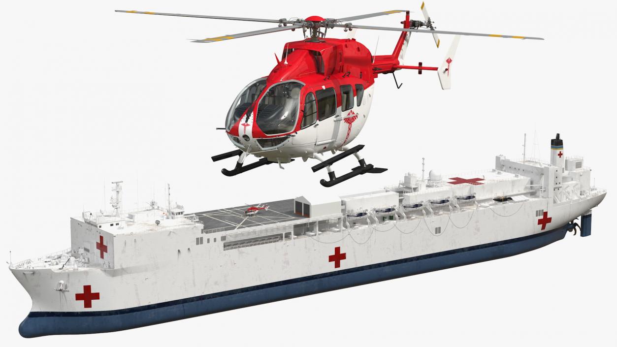 Hospital Ship with Medical Helicopter 3D