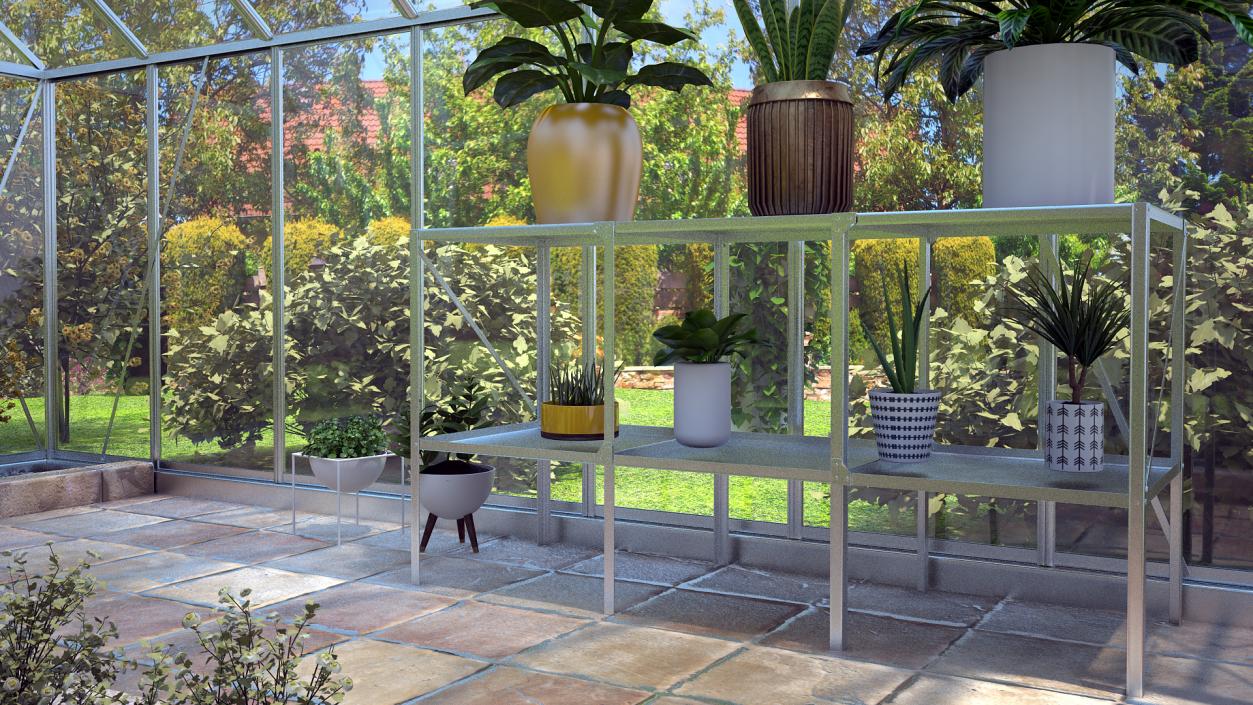 Garden Greenhouse with Rack 3D