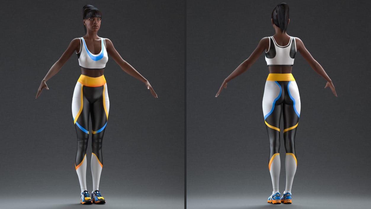 3D model Dark Skin Fitness Woman Rigged