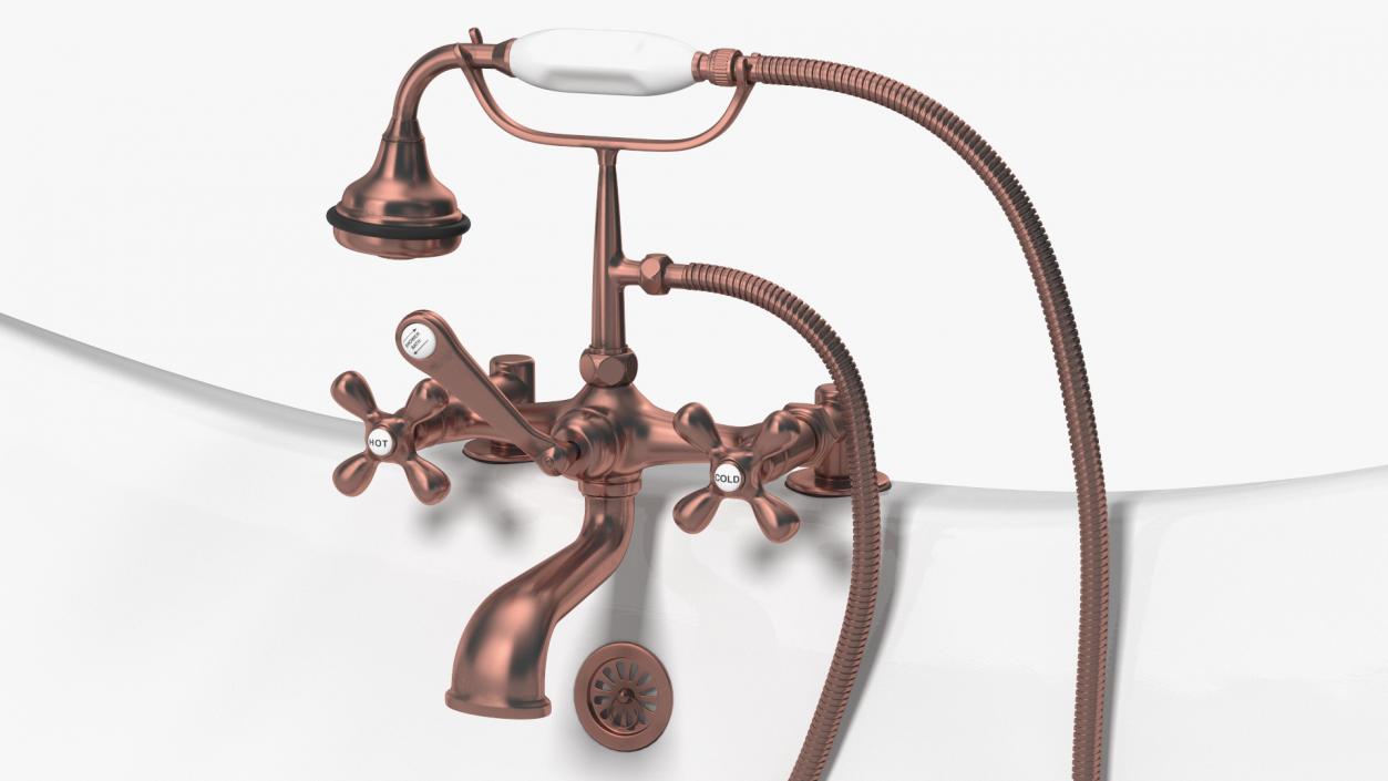 Luxury Antique Bath with Copper Mixer Shower 3D model