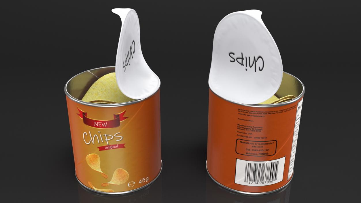 3D Small Open Tube of Potato Chips