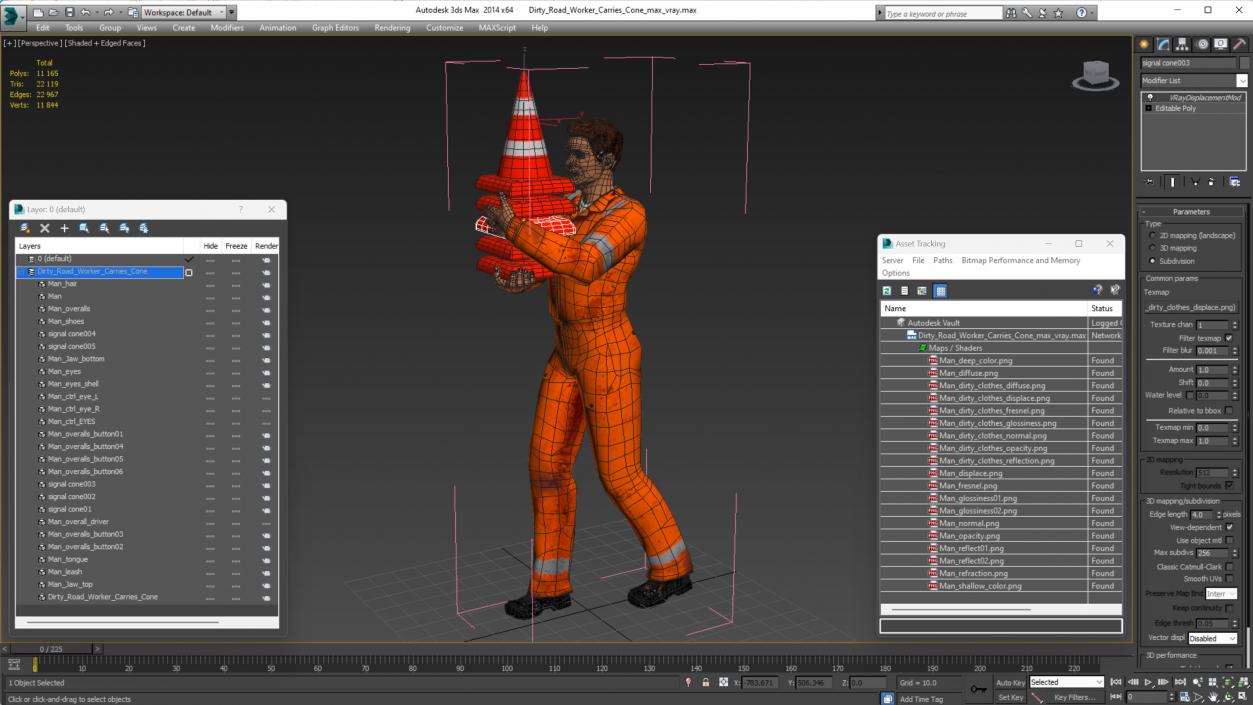 3D model Dirty Road Worker Carries Cone