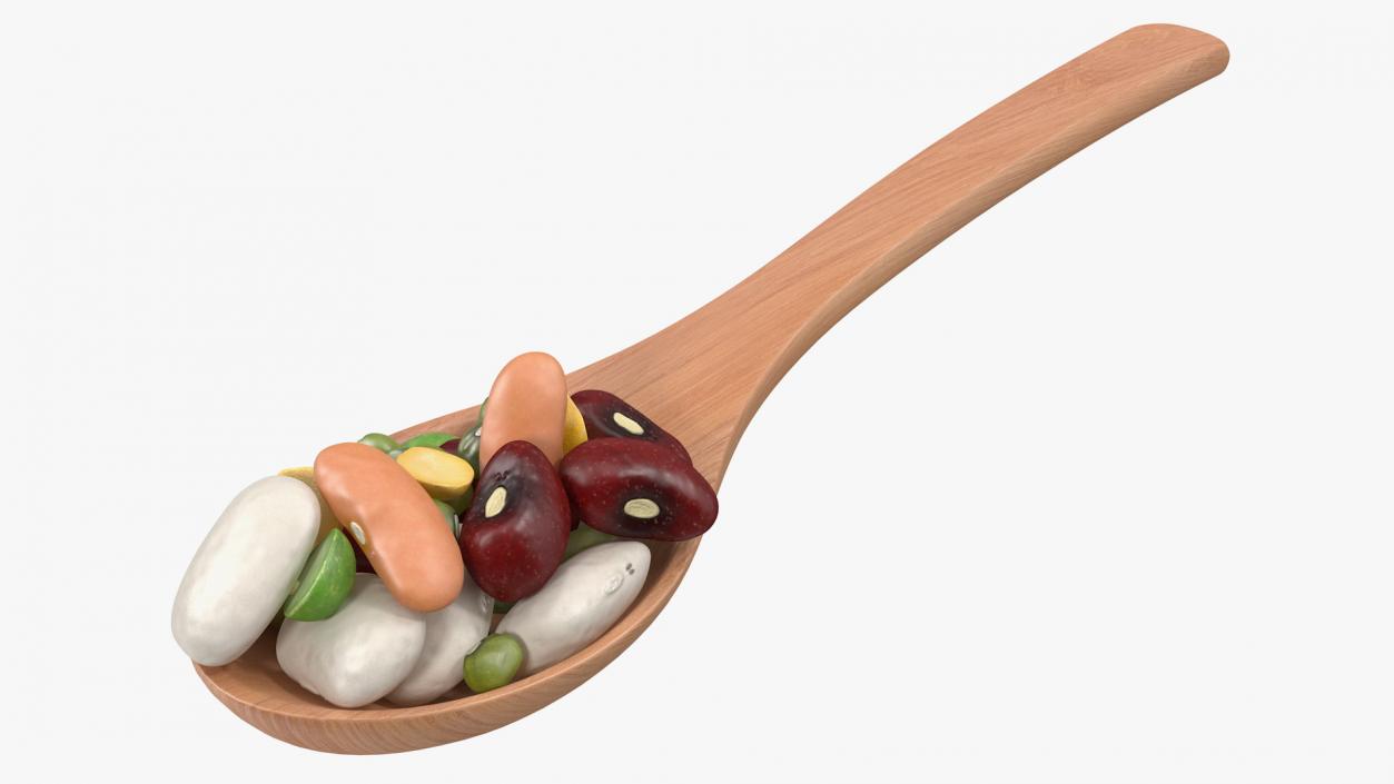 3D Wooden Spoon Filled With Mixed Beans