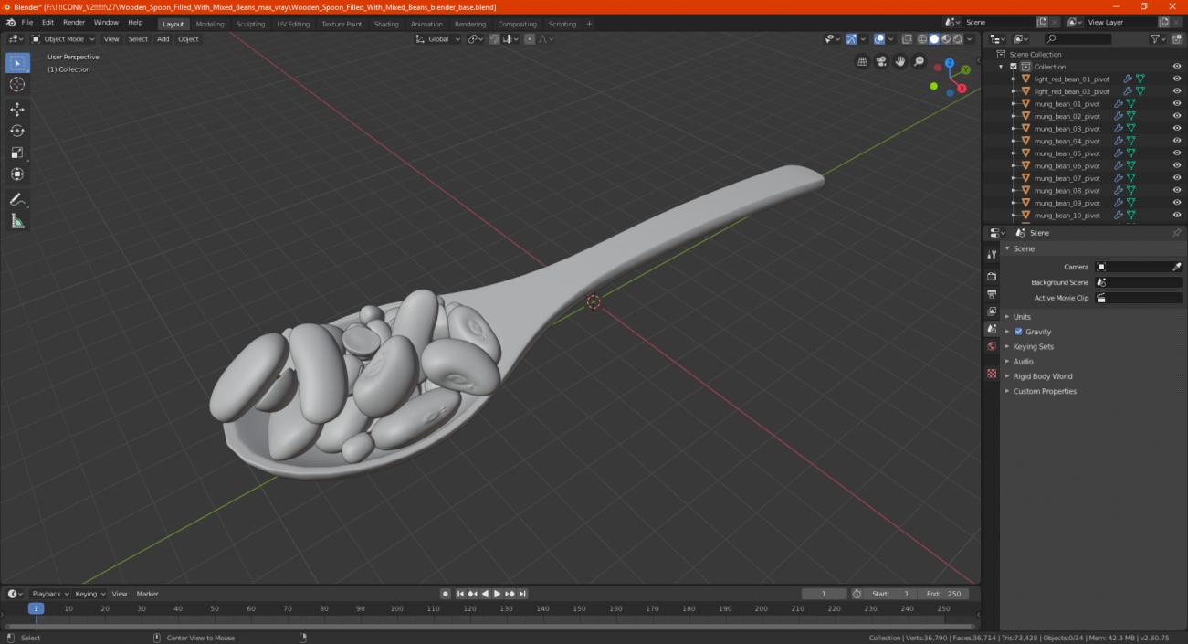 3D Wooden Spoon Filled With Mixed Beans