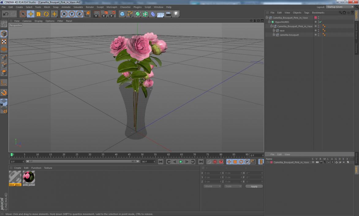Camellia Bouquet Pink in Vase 3D model