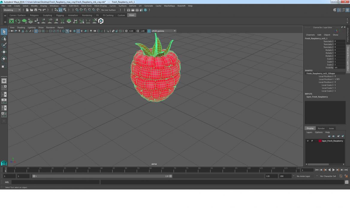 3D Fresh Cartoon Raspberry model