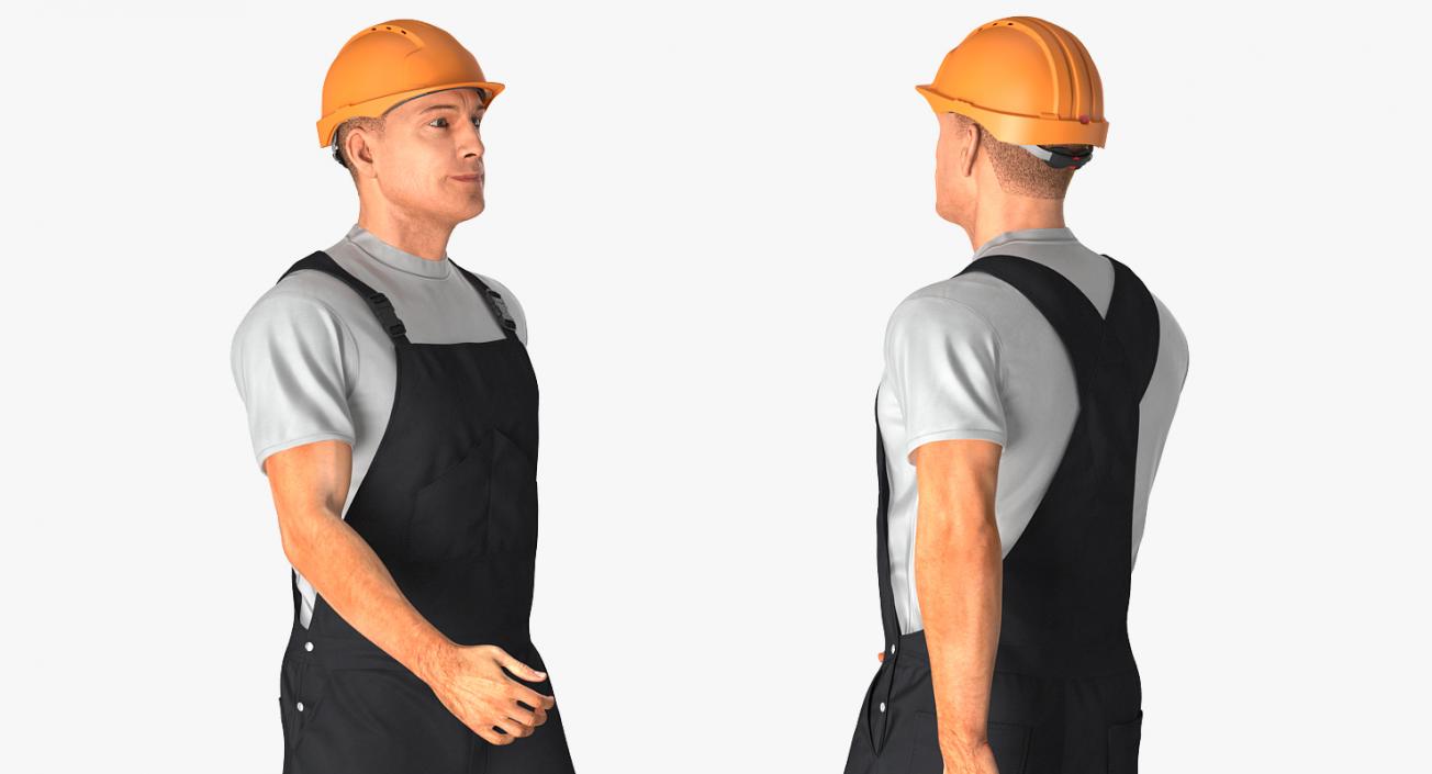 3D model Construction Worker Black Overalls with Hardhat Walking Pose