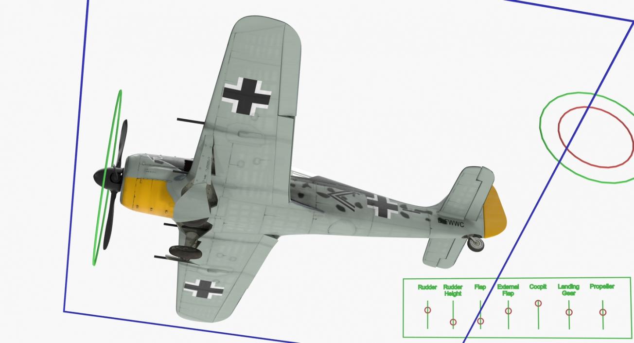 German WWII Fighter Aircraft FW 190 Rigged 3D