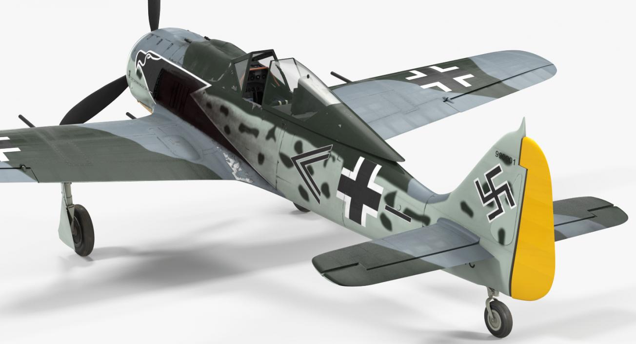 German WWII Fighter Aircraft FW 190 Rigged 3D