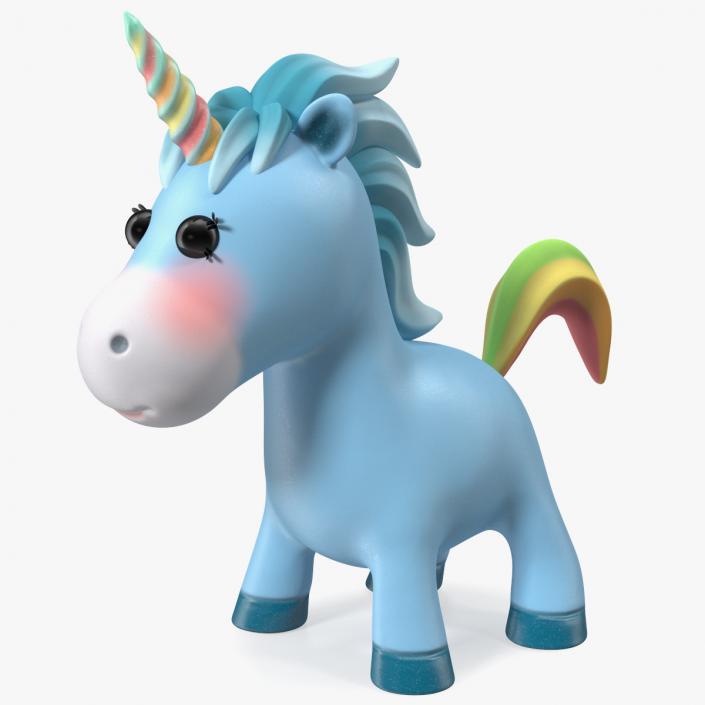 3D Blue Cartoon Unicorn Neutral Pose model
