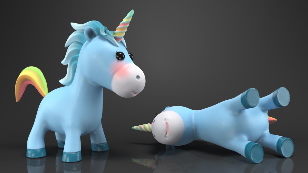 3D Blue Cartoon Unicorn Neutral Pose model