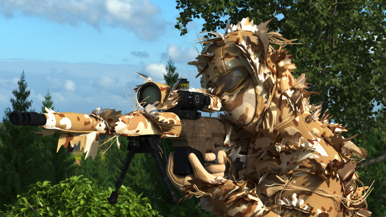 3D model Sniper Shooting in Sitting Position