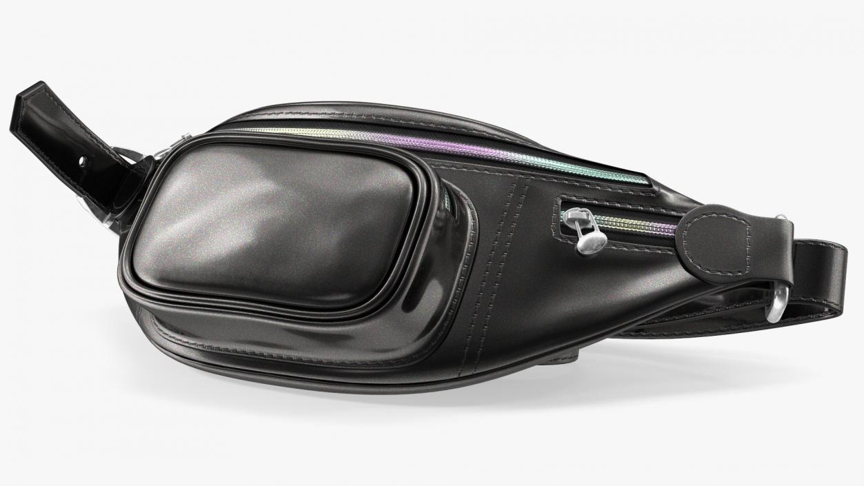 3D model Varnished Black Leather Waist Bag Folded