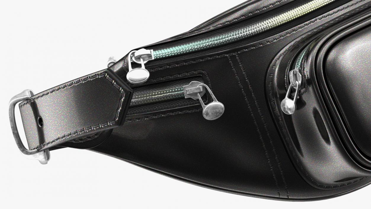 3D model Varnished Black Leather Waist Bag Folded