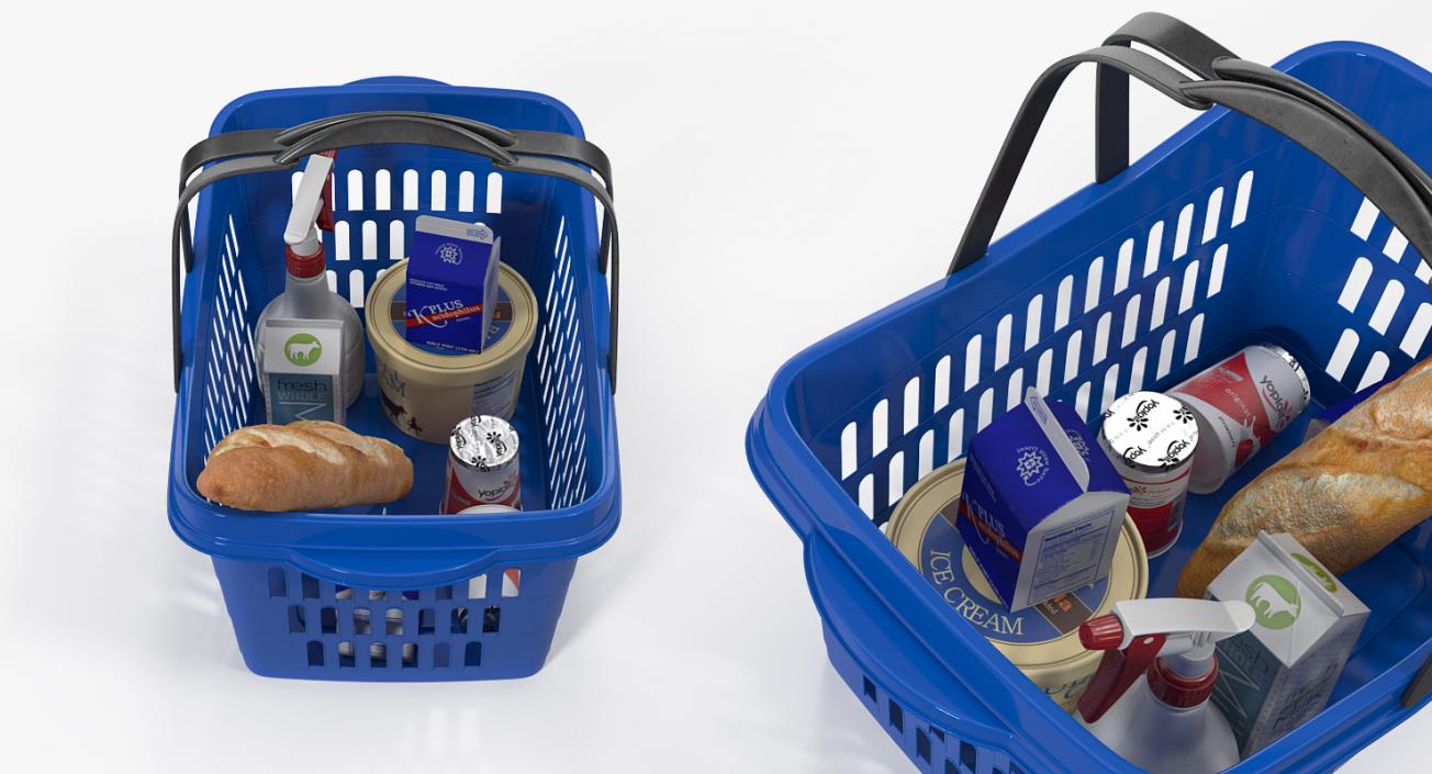 Shopping Plastic Basket with Goods 3D model