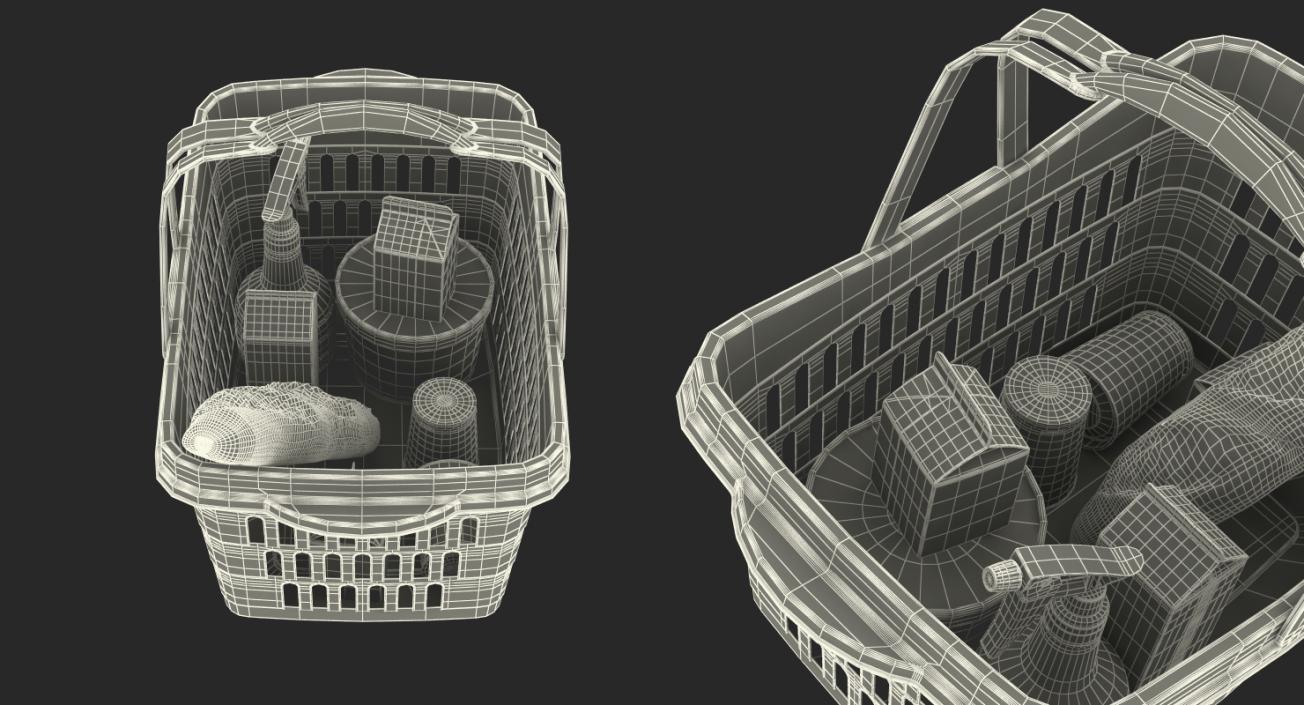 Shopping Plastic Basket with Goods 3D model