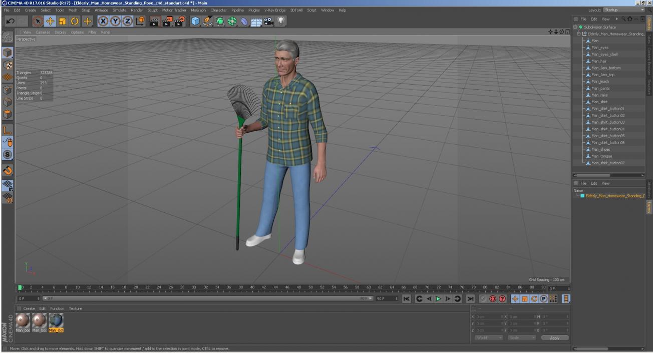 Elderly Man Homewear Standing Pose 3D model