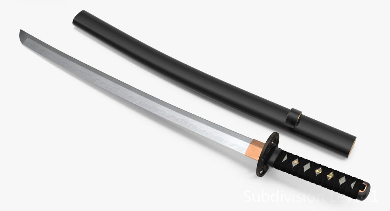 Wakizashi Japanese Short Sword Set 3D model
