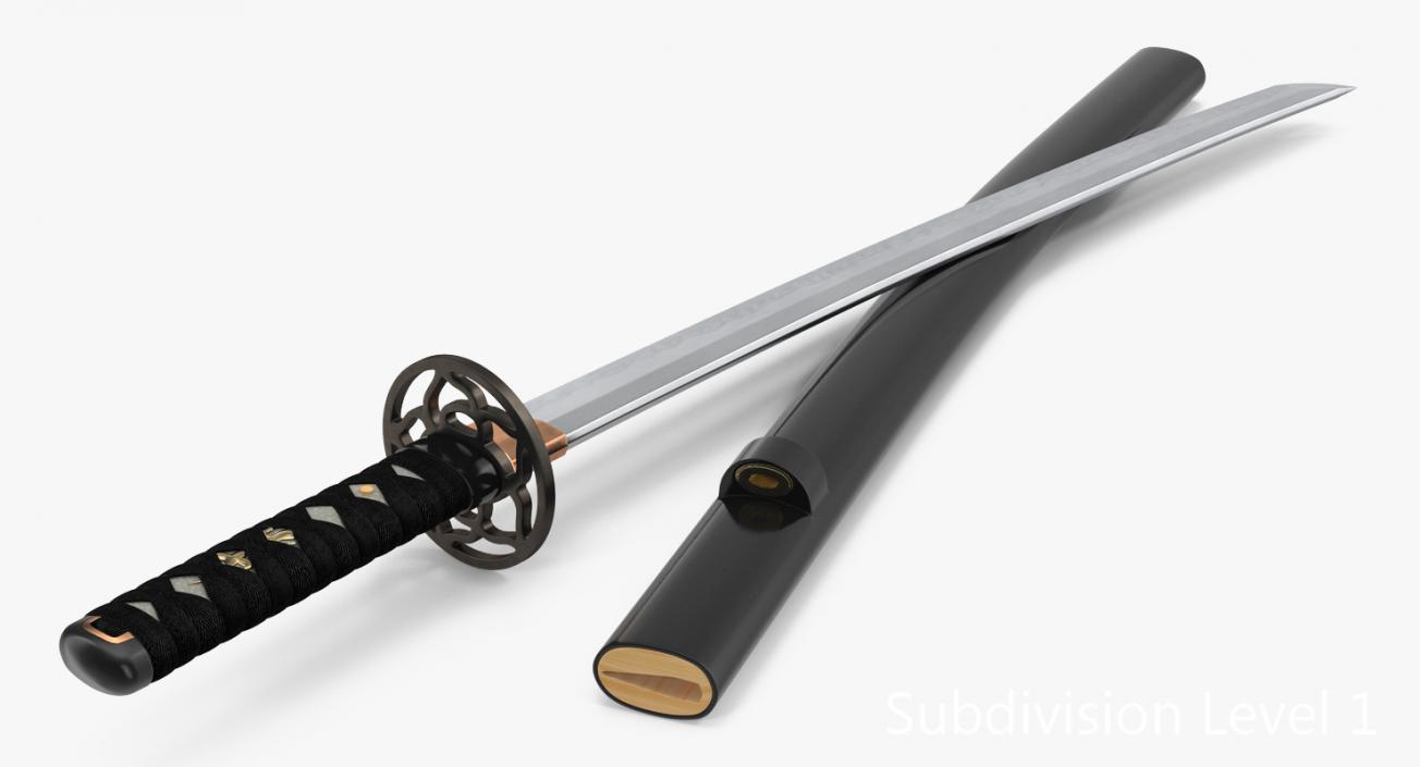 Wakizashi Japanese Short Sword Set 3D model
