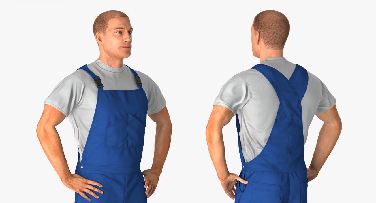 3D model Construction Worker Blue Overalls with Hardhat Standing Pose