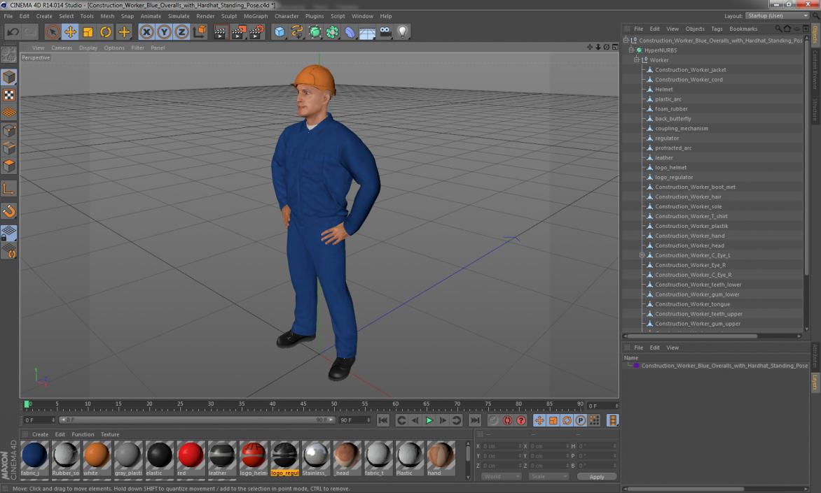 3D model Construction Worker Blue Overalls with Hardhat Standing Pose
