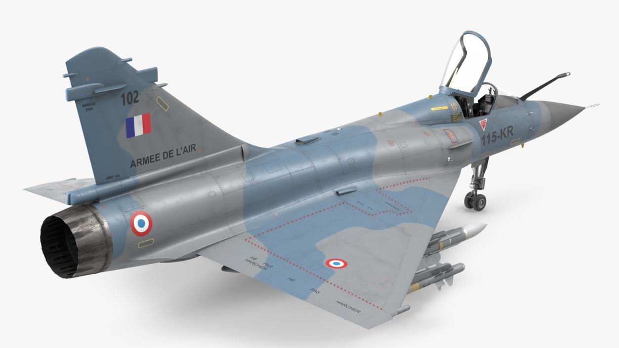 3D model French Air Force Mirage 2000C with Armament Rigged