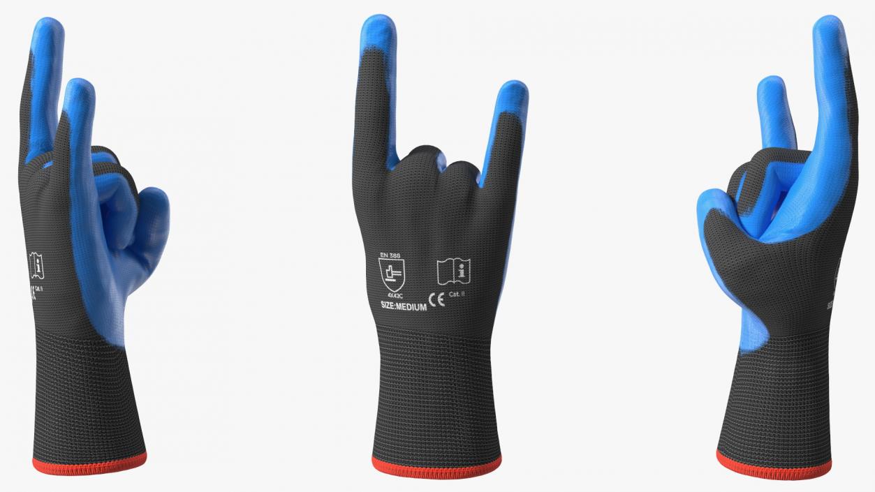 3D Safety Work Gloves Sign of the Horns Blue Gray