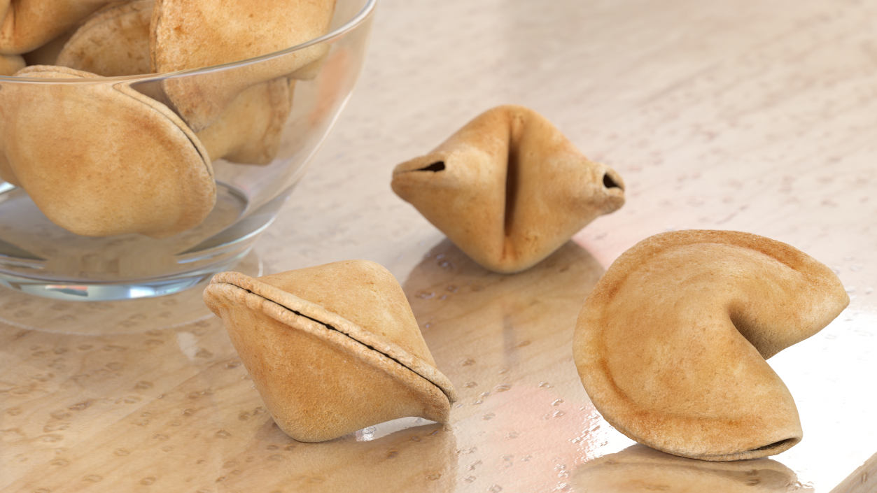 3D Fortune Cookies in Bowl model