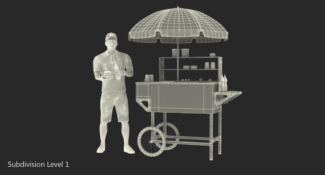 3D Hot Dog Cart with Vendor Rigged