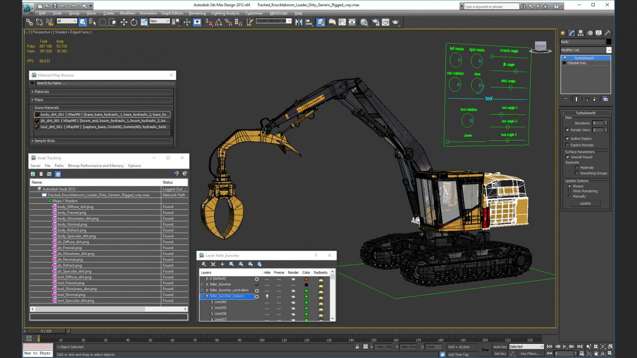 Tracked Knuckleboom Loader Dirty Generic Rigged 3D