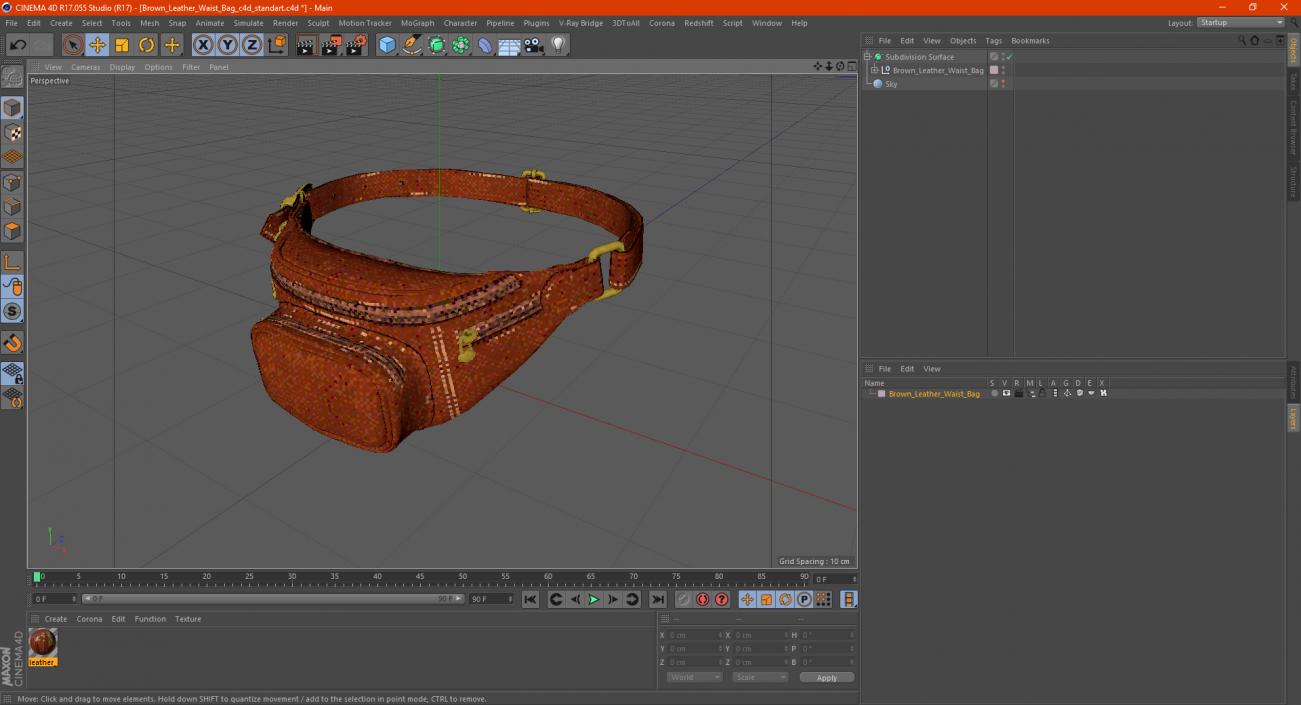 3D Brown Leather Waist Bag model