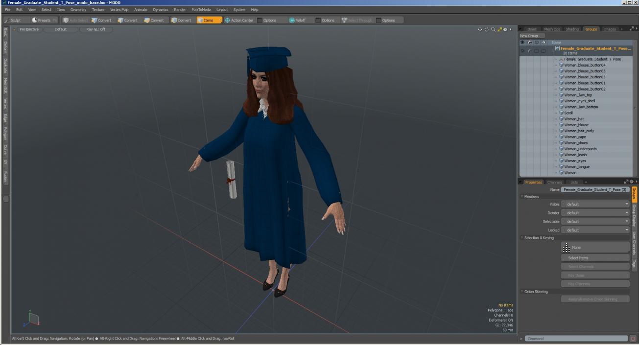 3D model Female Graduate Student T Pose