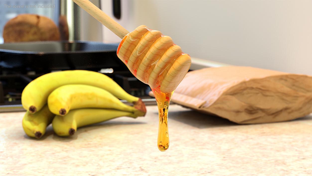Wooden Dipper Covered with Honey 3D