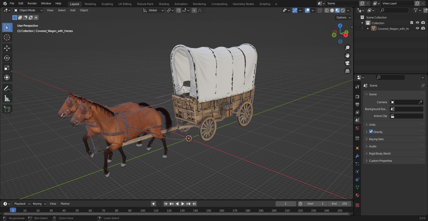 3D model Covered Wagon with Horses