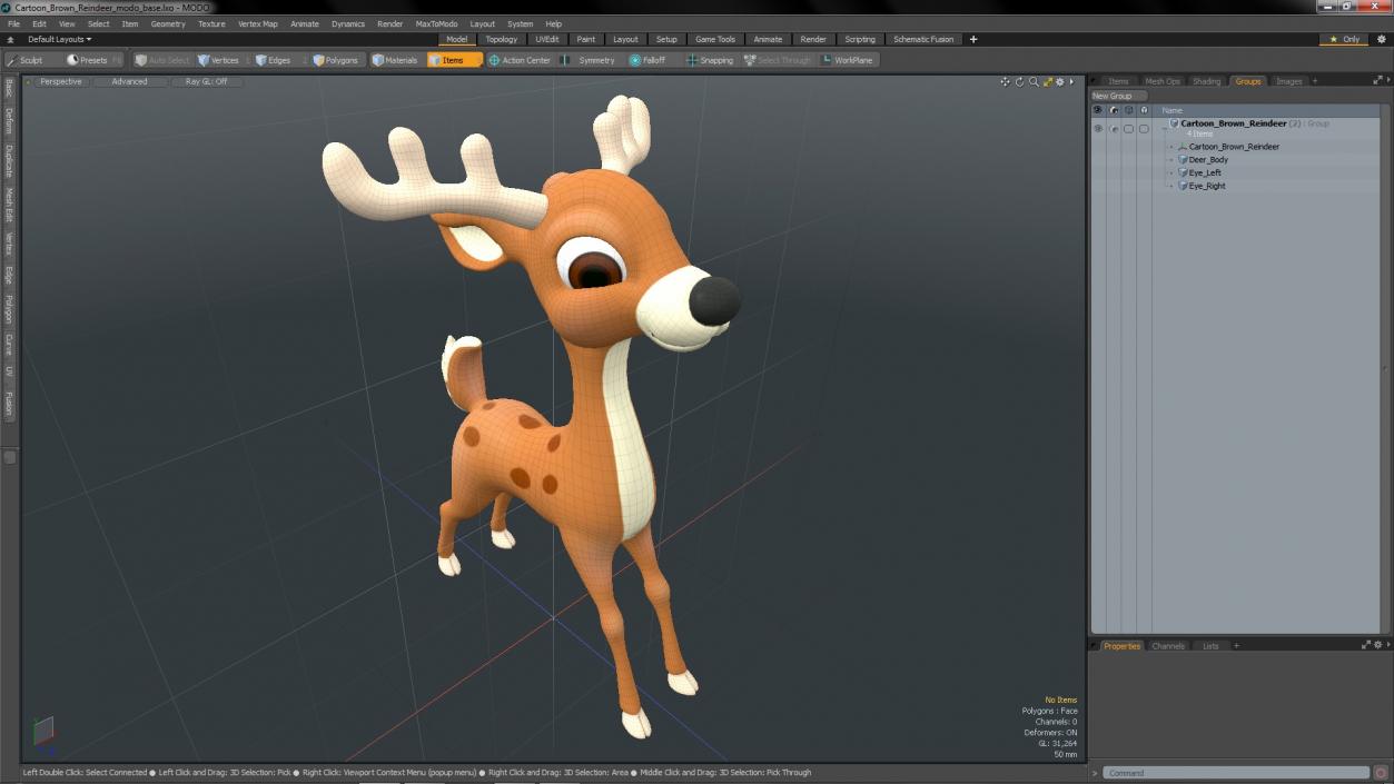 Cartoon Brown Reindeer 3D